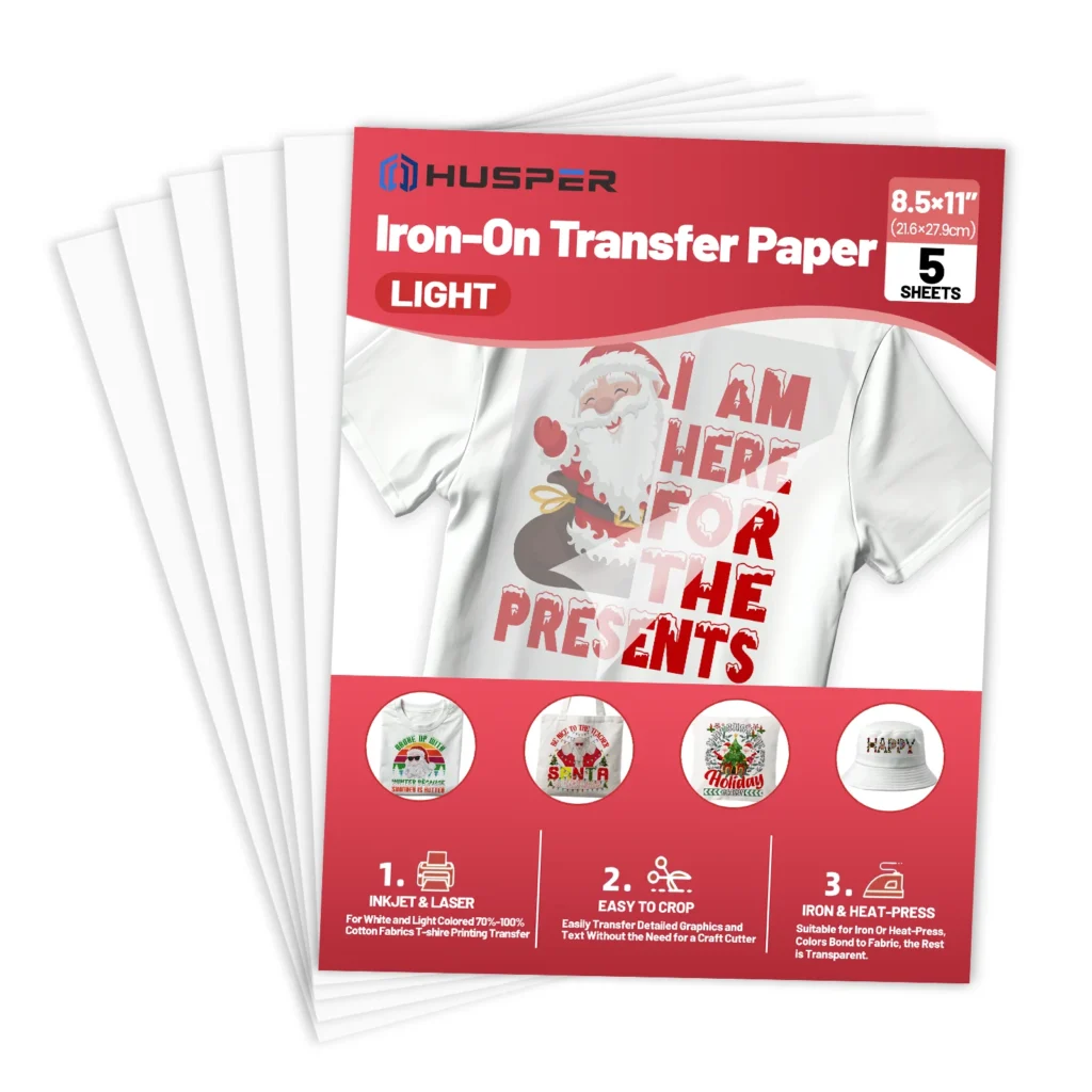 Papel de transferencia termoadhesivo de tamaño carta, 5 hojas, 8,5x11 pulgadas, para telas de colores claros, papel de transferencia de dibujo imprimible por láser y inyección de tinta