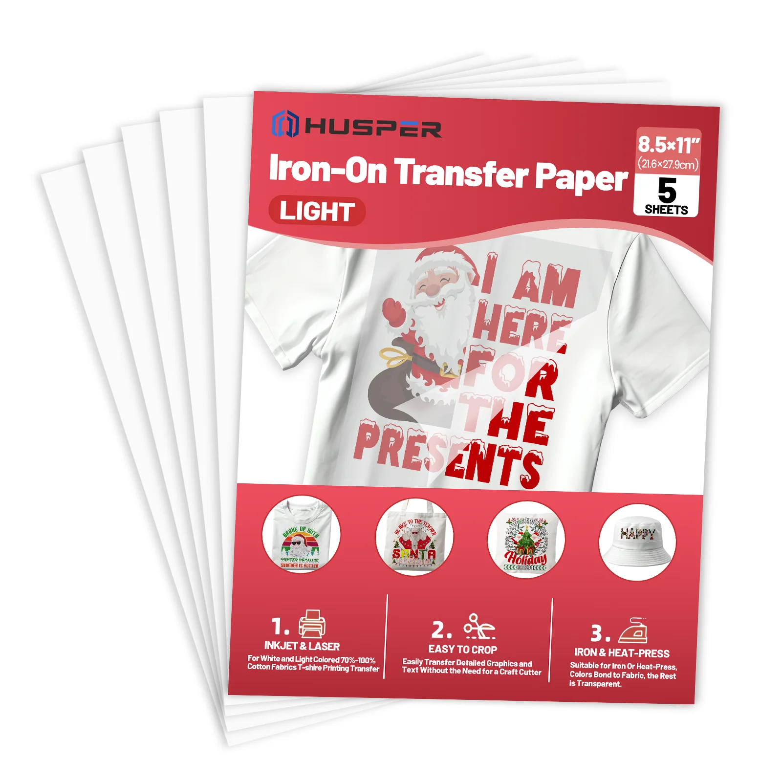 Papel de transferencia termoadhesivo de tamaño carta, 5 hojas, 8,5x11 pulgadas, para telas de colores claros, papel de transferencia de dibujo imprimible por láser y inyección de tinta