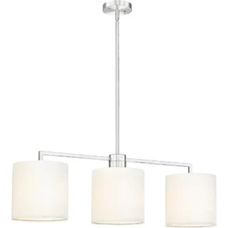 Lámpara de Comedor de 3 Luces, Iluminación de Isla de Cocina en Níquel Cepillado con Pantalla de Lino, Lámpara Lineal para Comedor o Sala de Estar
