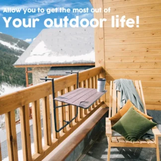 Barandilla de balcón de hierro forjado para exteriores con mesa colgante, barandilla de mesa plegable, altura ajustable, mesa cuadrada de plástico