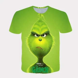 Transfronterizo nuevo 2025 dibujos animados de Navidad monstruo de piel verde 3D impreso camiseta de los hombres de manga corta Navidad Grinch