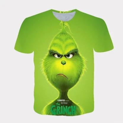 Transfronterizo nuevo 2025 dibujos animados de Navidad monstruo de piel verde 3D impreso camiseta de los hombres de manga corta Navidad Grinch