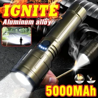 Linterna brillante con zoom y lente de encendido, linterna de camping recargable con 5 modos y función de banco de energía para exteriores, emergencias, regalo de Año Nuevo