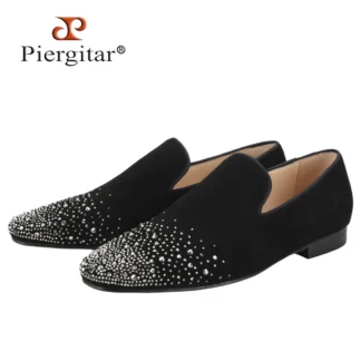 Piergitar, mocasines sin cordones hechos a mano con punta frontal y diamantes de imitación plateados de estilo veraniego para baile de graduación y fiesta, suela de Color rojo