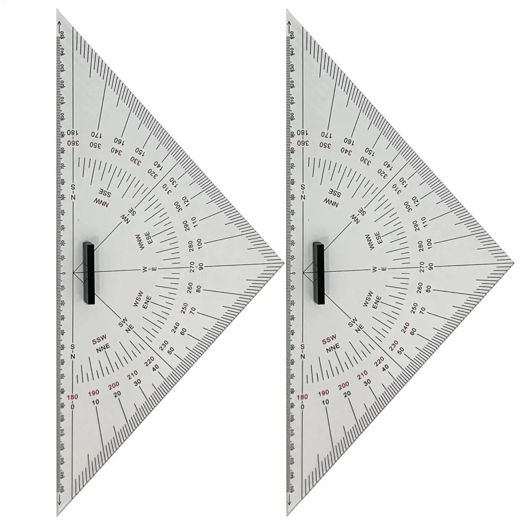 Regla Triangular de 2 Piezas, Acrílica, para Cartas Náuticas, 300 mm, Juego de Reglas Triangulares para Ploteo de Cartas Náuticas para Barcos, Yates y Embarcaciones