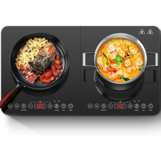Placa de Inducción Doble Portátil con 2 Quemadores de Control Independiente, Cuerpo Ultrafino, 10 Ajustes de Temperatura, 1800W, Potencia Múltiple