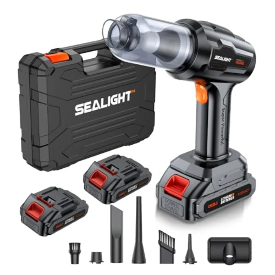 Aspiradora de Coche Portátil Inalámbrica de Alta Potencia 21000pa, Aspiradora de Mano con Dos Baterías de Larga Duración 18v/120w