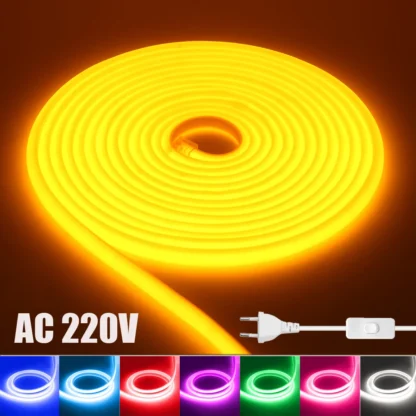 Tira COB AC 220V 288Leds/M IP65 impermeable blanco/azul hielo/rojo/púrpura/rosa/verde decoración del hogar de jardín cinta Flexible luz de neón