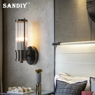 SANDIY-luz de pared moderna para mesita de noche, candelabros de pasillo de 2 cabezales, accesorio de iluminación para decoración del hogar, montado en superficie, dorado