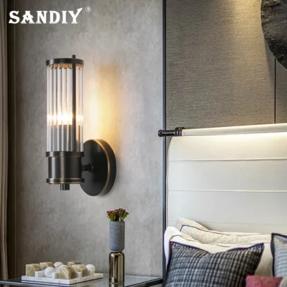 SANDIY-luz de pared moderna para mesita de noche, candelabros de pasillo de 2 cabezales, accesorio de iluminación para decoración del hogar, montado en superficie, dorado