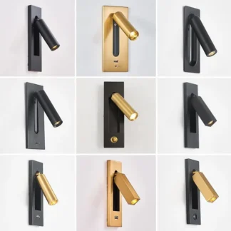 Lámpara de pared con brazo giratorio minimalista moderno con interruptor incorporado para mesita de noche, sofá, lectura, luz regulable, lámpara LED de pared