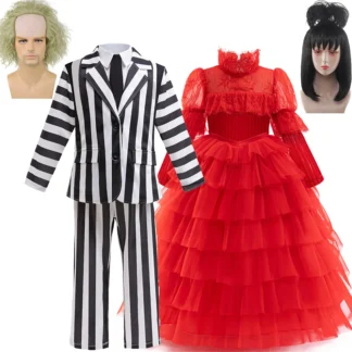 Nuevo película Lydia vestido rojo para niñas Halloween clásico malvado trajes de juego de rol niños encaje rojo tul vestido en capas vestido elegante