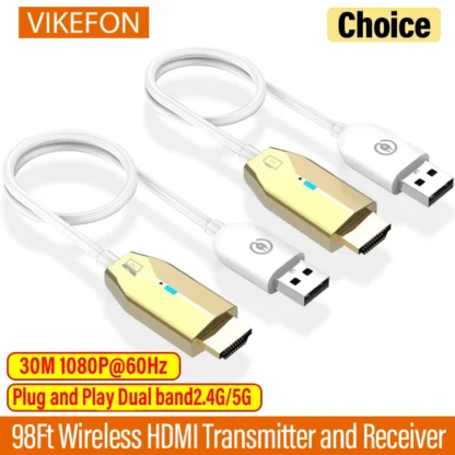 Transmisor y receptor inalámbrico de Audio y vídeo Compatible con HDMI, extensor de 1080P, 98 pies/30M, Plug & Play para ordenadores portátiles, TV Box a TV/Monitor