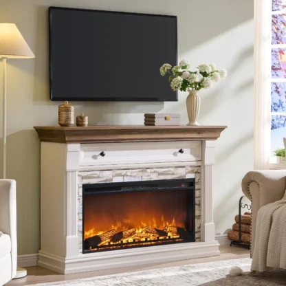 52 Chimenea eléctrica de granja Soporte para TV con repisa y gabinete Características 36 Calentador de chimenea eléctrica independiente con control remoto
