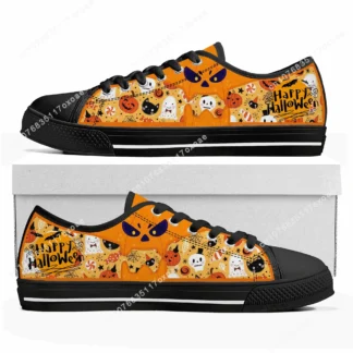 Regalo de Halloween Zapatillas bajas para hombre, mujer, adolescente, alta calidad, linterna espeluznante, zapatillas de lona de calabaza, zapatos casuales, zapato personalizado