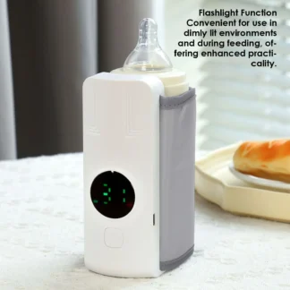 Calentador de biberones de leche Gris claro Recargable Calentamiento rápido Control de temperatura de 5 velocidades Calentador de biberones fácil para viajes de 3,25 pulgadas