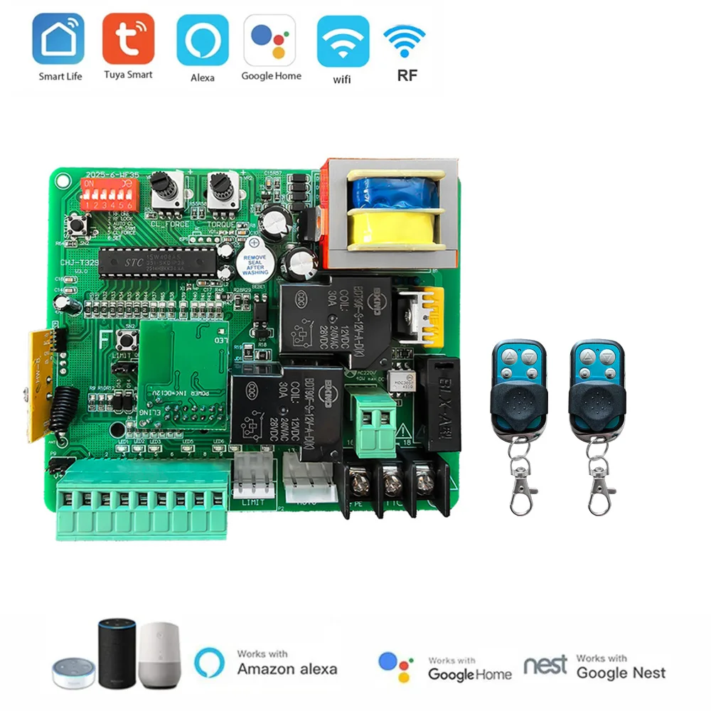 Placa de Control para Motor de Puerta Corredera 220V-230V AC, WiFi, App Tuya Smart, Indicador LED, Motor Eléctrico para Puerta con Control Remoto de 433mhz