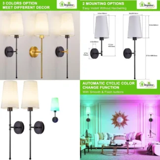 Juego de 2 apliques de pared inalámbricos recargables 27 con 15 opciones de color para decoración de dormitorio, sala de estar y pasillo