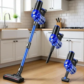 Aspiradora 2 en 1 de Mano y Vertical con Potente Succión de 28KPa, Motor de Escobillas, Filtro HEPA, 3 Modos, Batería Desmontable, para Pisos Duros del Hogar