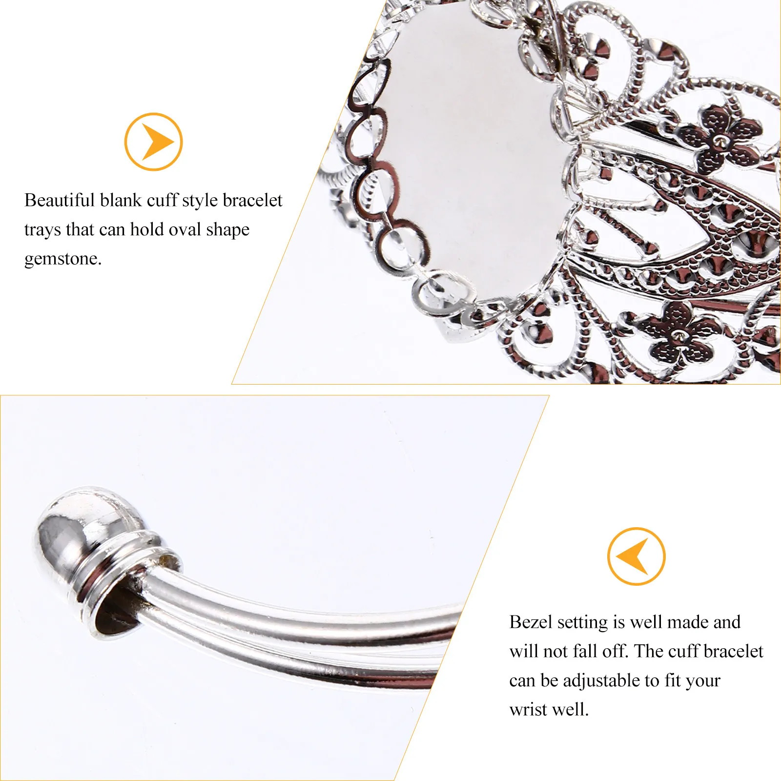 5 Piezas de Bandas de Pulsera Ovaladas con Base para Gemas, para Fabricación de Joyería Artesanal Personalizada