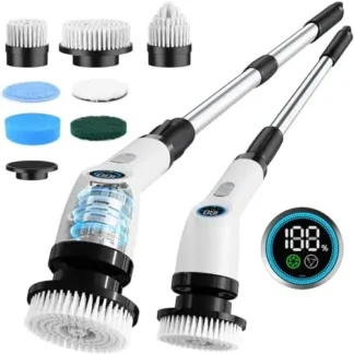 Cepillo Eléctrico Giratorio Inalámbrico para Baño, Ducha, Bañera y Azulejos - Cepillo Limpiador Eléctrico con Mango Extensible de 52 Pulgadas