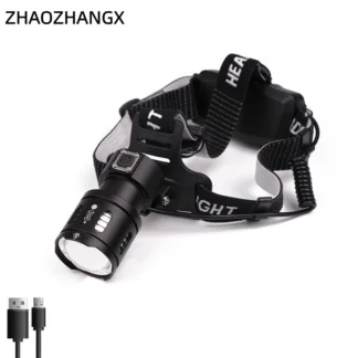 Linterna LED con Zoom de Alta Potencia con Alimentación USB ZHAOZHANGX, Linterna Frontal Telescópica Portátil para Pesca al Aire Libre