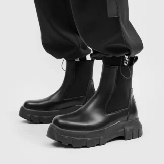 Botas Chelsea de piel auténtica con cremallera para hombre, zapatos tobilleros con plataforma creciente, informales, Vintage, de lujo, gótico, Owen