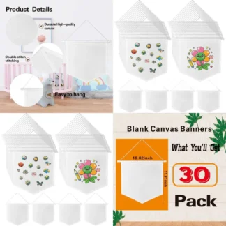 10,82x11,81 pancartas de lona DIY de 30 piezas, tela de 12 oz, decoración de habitación de niños, exhibición de pines esmaltados, cumpleaños y actividades educativas