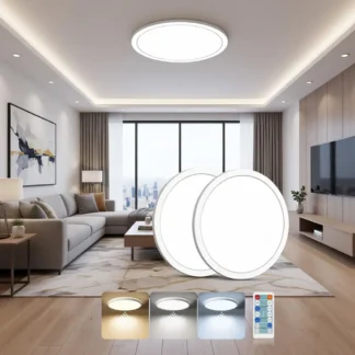 Lámpara de Techo LED con Sensor de Movimiento y Control Remoto, 12 Pulgadas, Cableada, 3000K-5000K, 2400LM, Regulable, para Interiores/Armario/Corredor/Lavandería/Escaleras