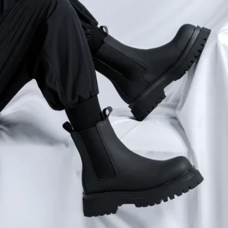 Botas De cuero genuino con plataforma para hombre y Mujer, Botines Chelsea De tacón alto, color negro, estilo Punk, 2023