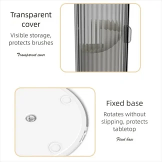 360 ° Soporte giratorio para brochas de maquillaje con tapa, contenedor de lápiz labial a prueba de polvo, organizador de cosméticos de lujo, transparente, de gran capacidad