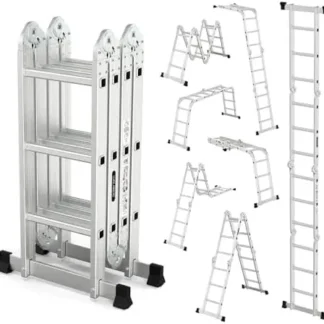 LUISLADDERS Escalera Plegable 7 en 1 de 12.5 pies – Aluminio de Alta Resistencia, Certificación EN 131, Escalera Extensible Multiusos