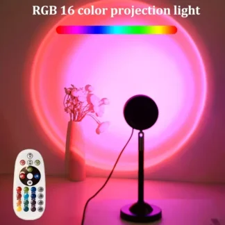 Luz de Proyección de Atardecer con Control Remoto, Luz Nocturna de 16 Colores, Luz LED RGB que Cambia de Color, Accesorio de Fotografía para Dormitorio