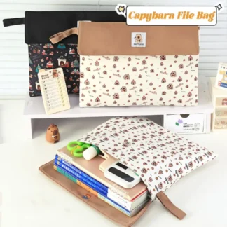 Bolsa de archivo de carpincho, bolsa de almacenamiento de papel de prueba de doble capa de gran capacidad, bolsa de clasificación de temas portátil con cremallera, regalo para estudiantes