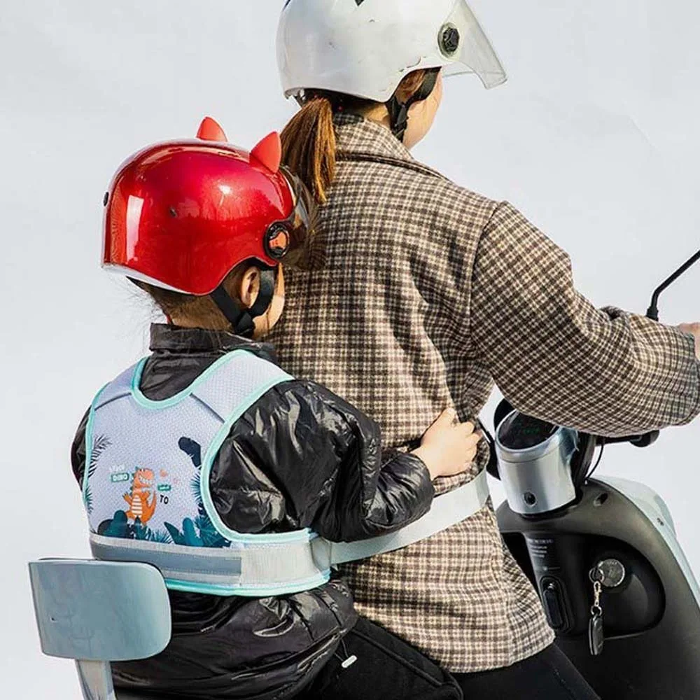 Chaleco de asiento de motocicleta de esponja compuesta, correa ajustable, arnés de asiento de seguridad resistente para niños, práctico cinturón de seguridad para el pecho de poliéster