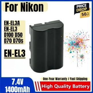 Batería EN-EL3 de 7.4V 1400mAh, Baterías Recargables y Cargador para Cámaras Nikon EN-EL3A EN-EL3 D100 D50 D70 D70s