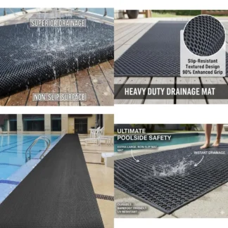 Tapete de Drenaje Antideslizante de PVC para Uso en Interiores y Exteriores - Ideal para Cocinas, Bares, Piscinas (Negro, 4x10 Pies)