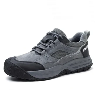 Puntas de plástico transpirables a la moda para hombre, zapatos de seguridad para el trabajo, botas de seguridad de cuero de ante vacuno, zapatillas de deporte seguras para trabajadores, calzado protector