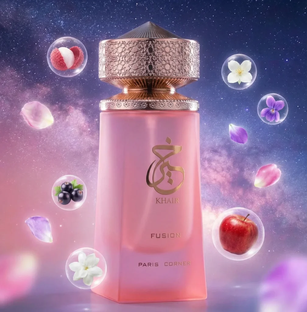 Paris Corner Khair Fusion Lychee 3.4 Fl Oz, Perfume Floral Frutado Unisex, Lechee Grosella Negra Manzana Roja Aroma Encantador
