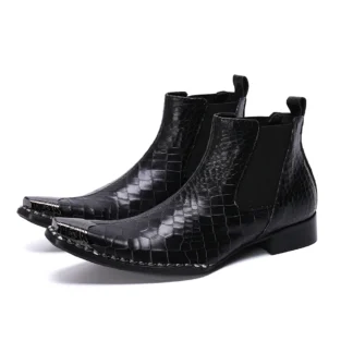 Zapatos de negocios de estilo británico para hombre, botas cortas sin cordones, elegantes, de punta estrecha, de cuero genuino, estilo Chelsea, 2023