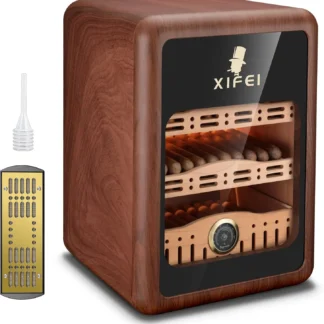 Humidor de Escritorio para 150 Cigarros con Luces LED, Estantes de Cedro Español, Higrómetro y Humidificador - Regalo Perfecto para Hombres