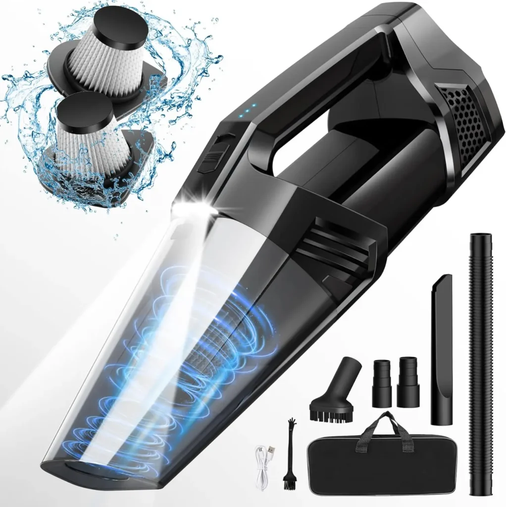 Aspiradora de Mano Inalámbrica Ligera con Luz LED, Alta Potencia para Auto, Hogar, Oficina y Pelo de Mascotas