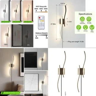 Par de apliques de pared LED negros con luz regulable, control remoto, ajuste 3CCT, memoria, temporizador para uso doméstico