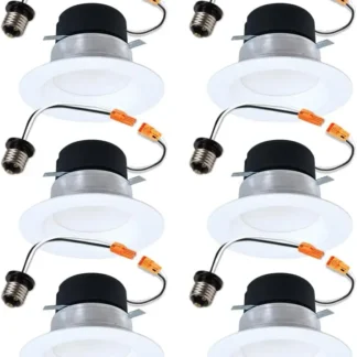 Luces empotrables LED de 4', molduras deflectoras regulables, paquete de 6, temperatura de color ajustable, accesorios de techo para interiores y exteriores