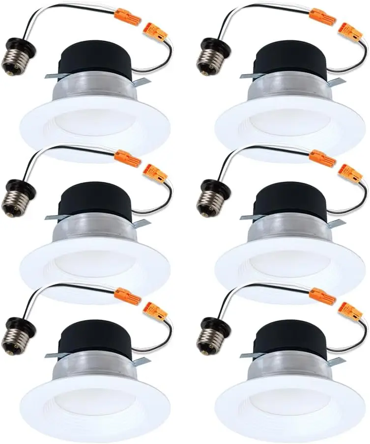 Luces empotrables LED de 4', molduras deflectoras regulables, paquete de 6, temperatura de color ajustable, accesorios de techo para interiores y exteriores
