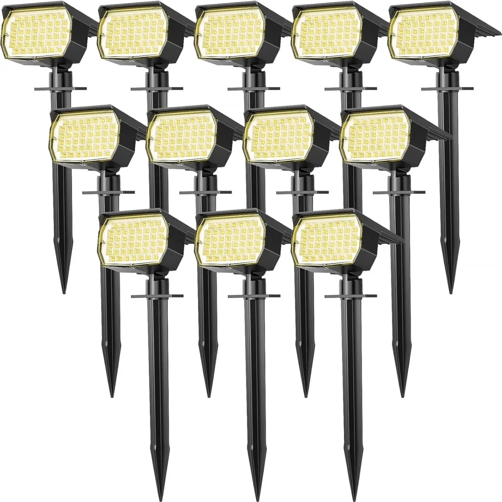 Paquete de 12 Luces Solares para Exteriores, Impermeables IP65, 46 LED con 3 Modos de Encendido/Apagado Automático para Caminos, Patios y Jardines