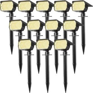 Paquete de 12 Luces Solares para Exteriores, Impermeables IP65, 46 LED con 3 Modos de Encendido/Apagado Automático para Caminos, Patios y Jardines