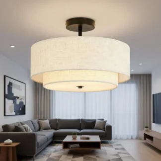 Lámpara de Techo de 3 Luces con Pantalla de Tela de Lino de 2 Niveles para Comedor, Sala de Estar, Dormitorio, Cocina, Pasillo
