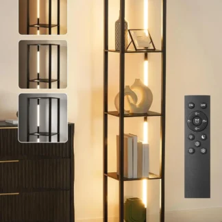 Lámpara de Pie Moderna con Estantes, Luz LED Regulable, CCT Ajustable para Sala de Estar, Dormitorio, Oficina