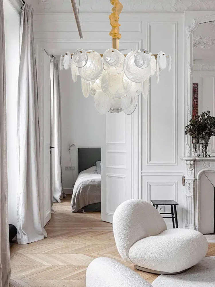 Lámpara de techo de cristal blanco leche francesa, decoración para sala de estar, dormitorio, Lustres, lámparas, iluminación dorada 2025